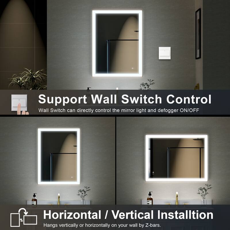 Wall Mounted Bathroom Framed LED Mirror With Dimmable Light Touch Sensor And Memory Function, Anti- Fog