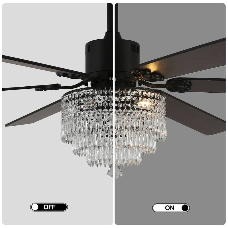 Cusp Barn 65" Ceiling Fan with Light and Remote,Modern Gorgeous Crystal Light Fixture,Silent Reversible Motor Fan Light,6-Speeds