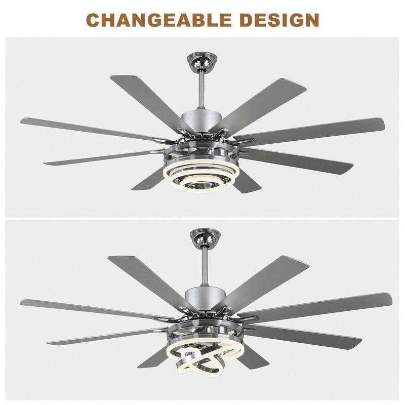 Cusp Barn 52"/72" Modern Large Dimmable LED Ceiling Fan with Lights and Remote, Reversible 8-Blade DC Motor DIY Shape Chandelier