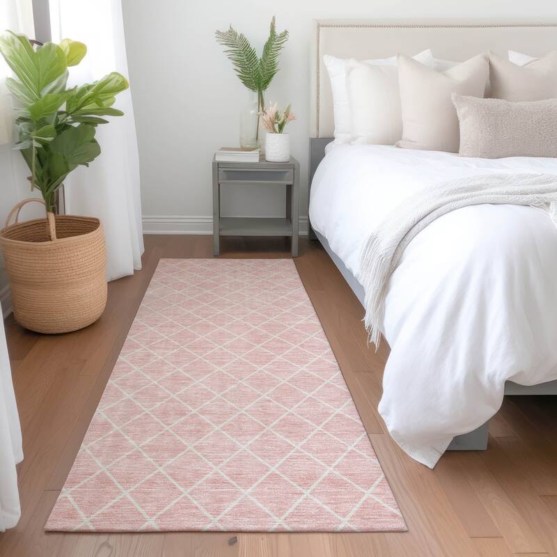 Premium Washable Super Soft Diamond Trellis Mayfield Rug - Pink - 2'3" x 7'6"