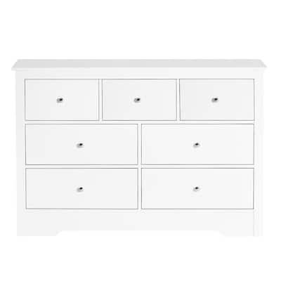White Particleboard MDF Dresser with 7 Drawers, Metal Handles