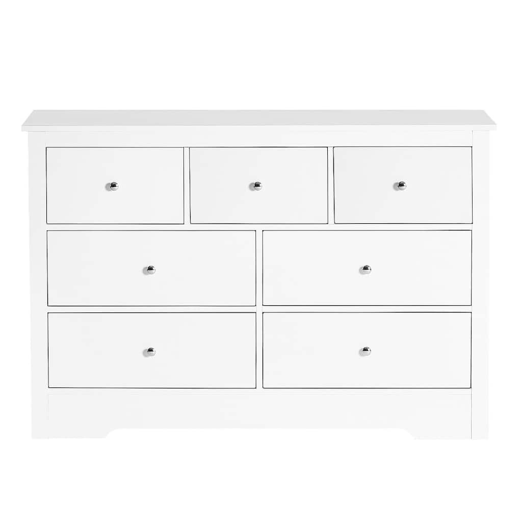 White Particleboard MDF Dresser with 7 Drawers, Metal Handles