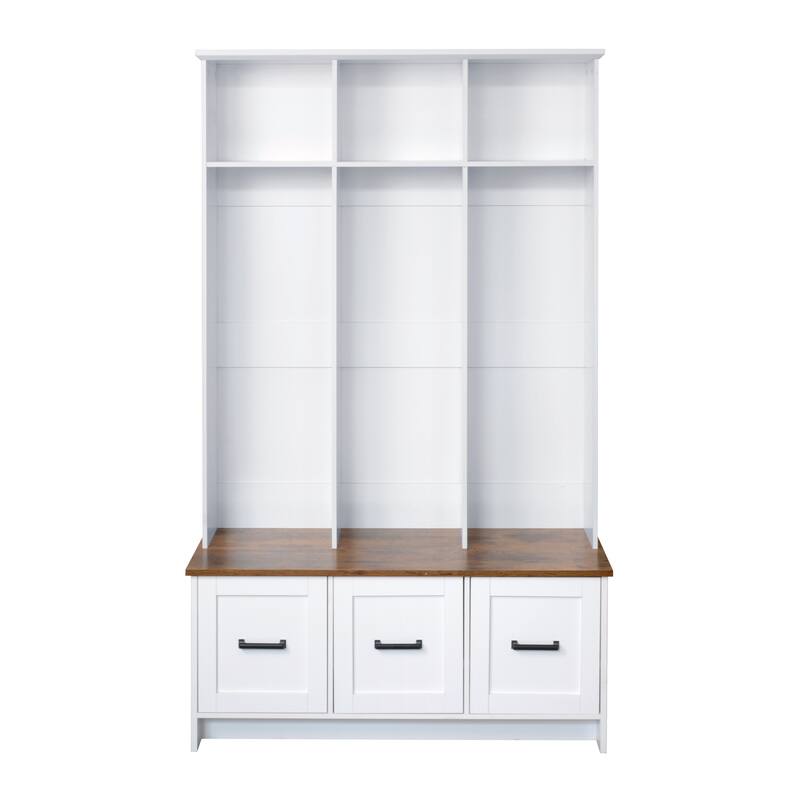 Modern Coat Rack with Storage Bench Entrance Bench with 3 Shelves and Drawers, for Hallway Entryway Living Room