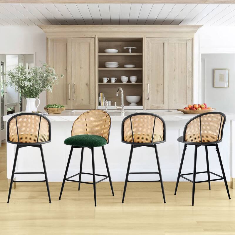 26-Inch Swivel Counter Height Bar Stools with Rattan Back - 36"H x 18.5"W x 19.7"D