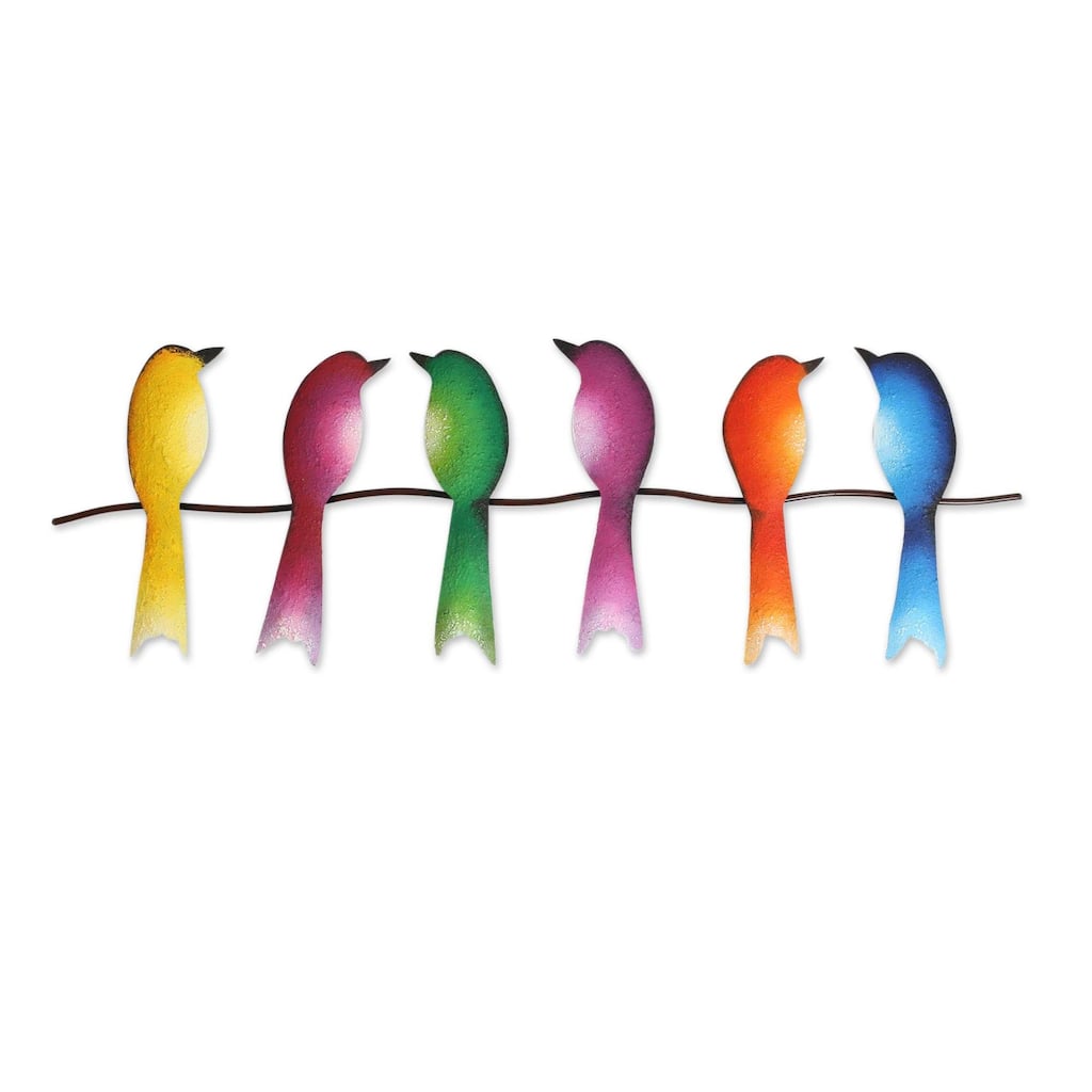 NOVICA Handmade Six Colorful Birds Steel Wall Sculpture (Mexico)