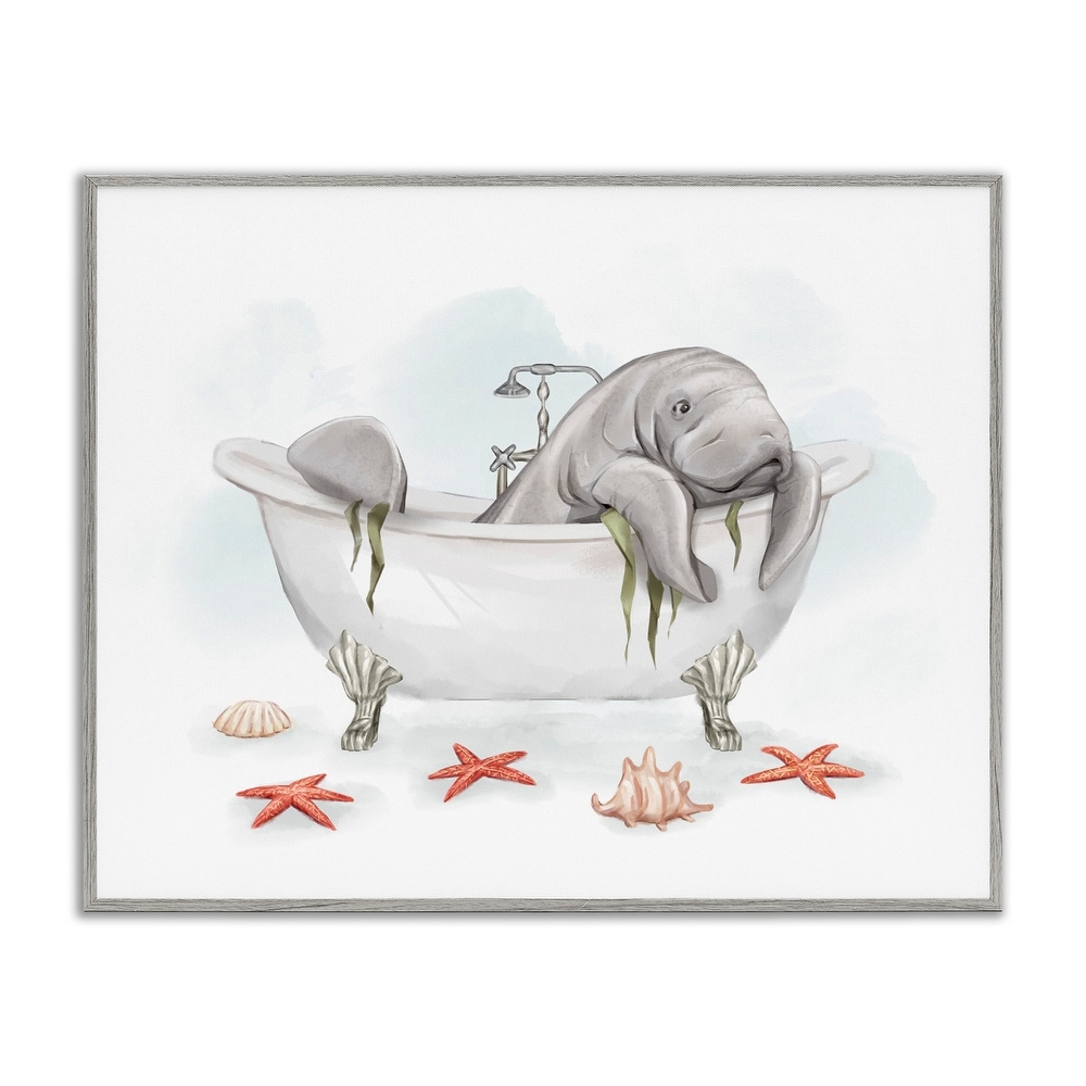Stupell Manatee Sea Life Swimming Bathtub Bathroom Painting Framed Wall Art, Design by Ziwei Li