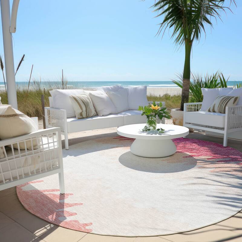 Machine Washable Indoor/ Outdoor Chantille Abstract Ombre Rug - Blush - 8' x 8'