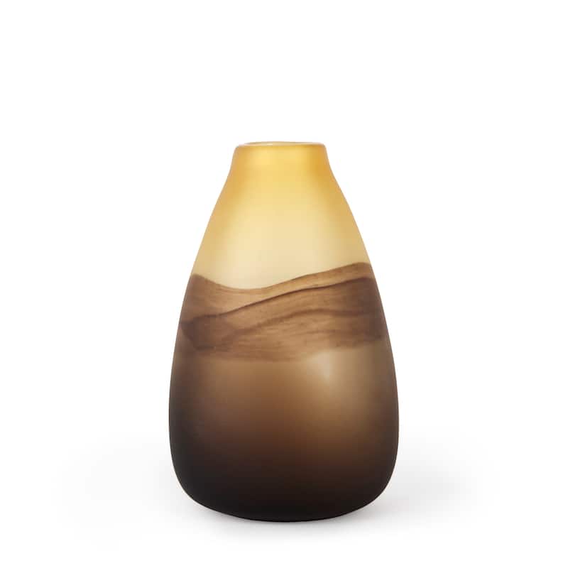Pyla Large Yellow/Brown Glass Sand Dune Inspired Vase - 7.0L x 7.0W x 11.0H - Yellow/Brown