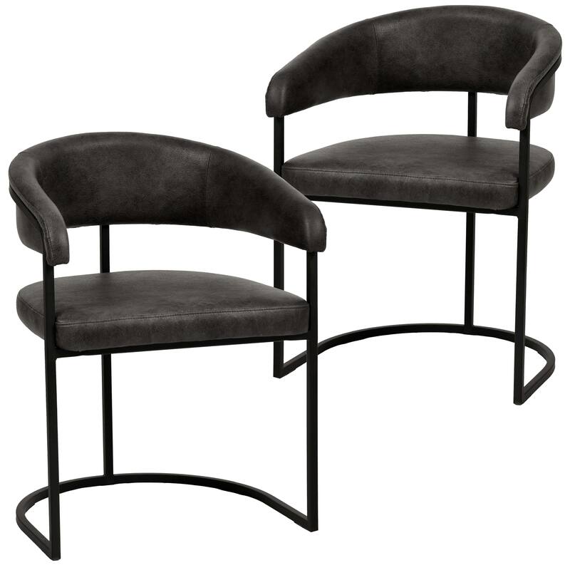 LeisureMod Set of 2 Aero Upholstered in Leather Dining Chair in Iron Accent Armchair in Polyester for Home & Kitchen - Charcoal