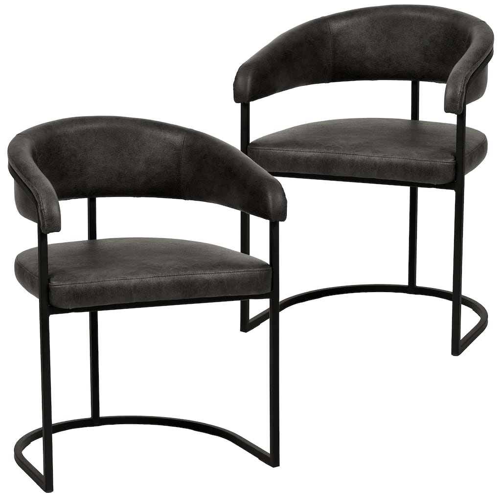 Aero Upholstered in Leather/Polyester/Boucle Iron Accent Dining Armchair for Home & Kitchen Set of 2