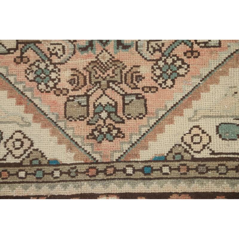 Hamedan Persian Vintage Runner Rug Hand-Knotted Wool Carpet - 3'5" x 9'11"