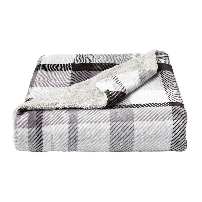 Poly Fleece Sherpa Throw - Oversized Plush Woven Polyester Bed or Sofa Blanket by Windsor Home