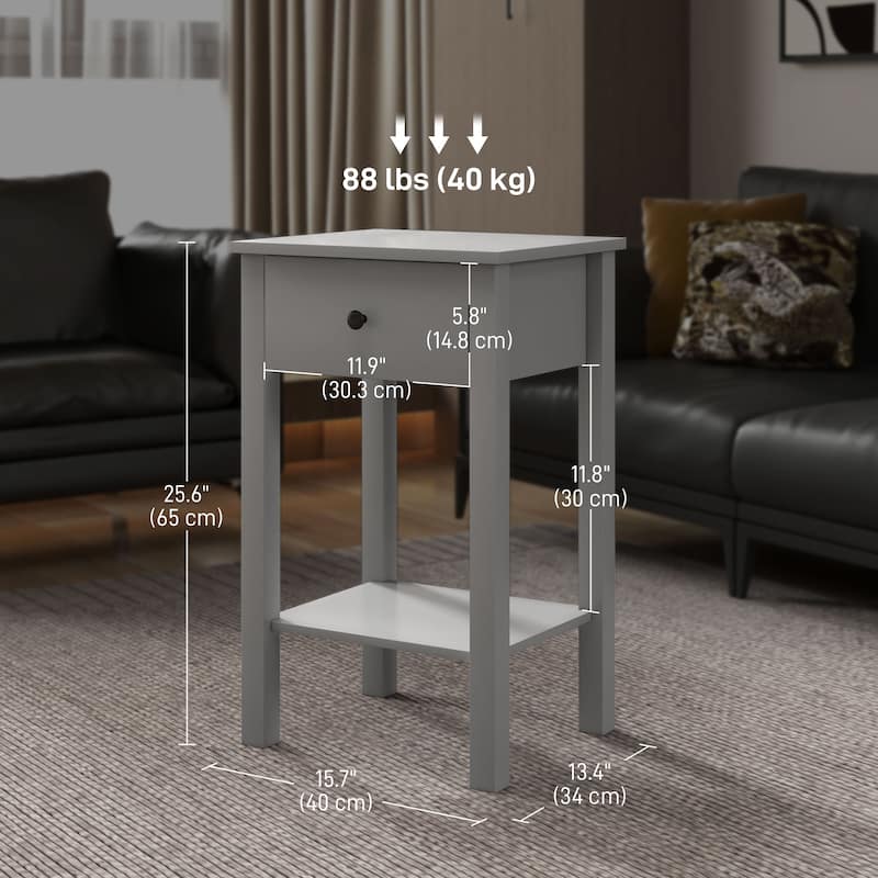 2-tier Modern Side Table with Drawer and Bottom Shelf