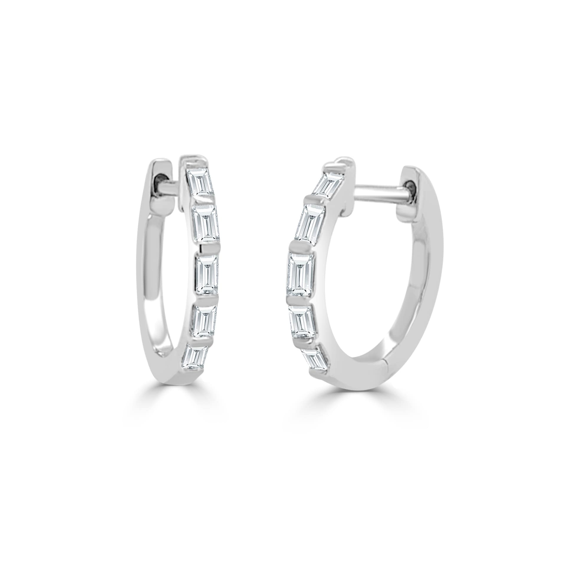 Joelle Collection Diamond Baguette Huggie Earring - 14K Gold Earrings 1/4 CTTW Baguette Hoops With Certified Diamonds