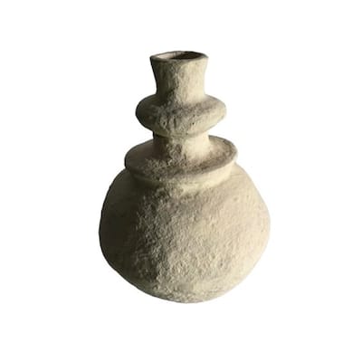 Paper Mache Vase Dia 13.8" & H 17.5" - OFF-WHITE