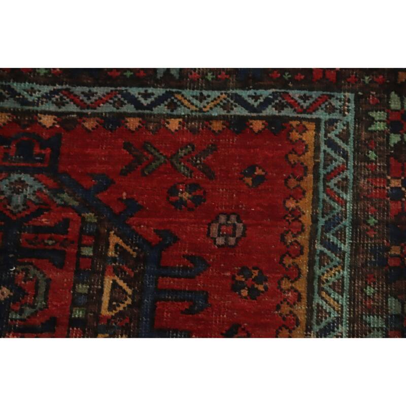 Hand Knotted Oriental 100% Wool Carpet Traditional Geometric Oranges & Rust Heriz Runner Rug - 10' 1'' X 3' 5''