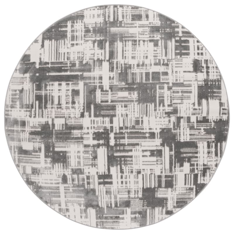 SAFAVIEH Saylor Ondina Modern Contemporary Rug - 6'3" Round - Ivory/Dark Grey