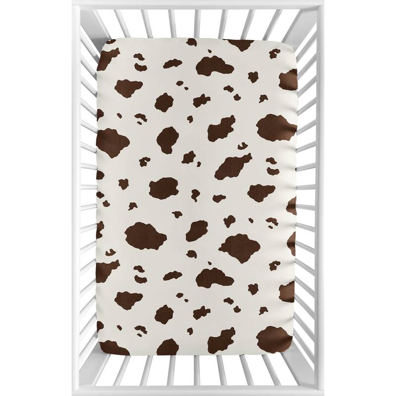 Sweet Jojo Designs Cow Print Girl Boy Gender Neutral Fitted Mini Portable Crib Sheet Brown Vintage Animal Print Western Retro
