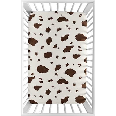 Sweet Jojo Designs Cow Print Girl Boy Gender Neutral Fitted Mini Portable Crib Sheet Brown Vintage Animal Print Western Retro