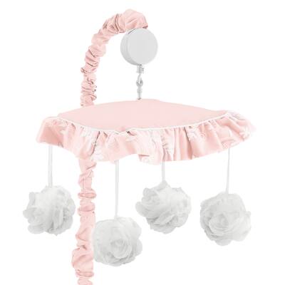 Pink Floral Vintage Lace Girl Musical Crib Mobile - Solid Light Blush Velvet Luxurious Elegant Princess Boho Shabby Chic Luxury