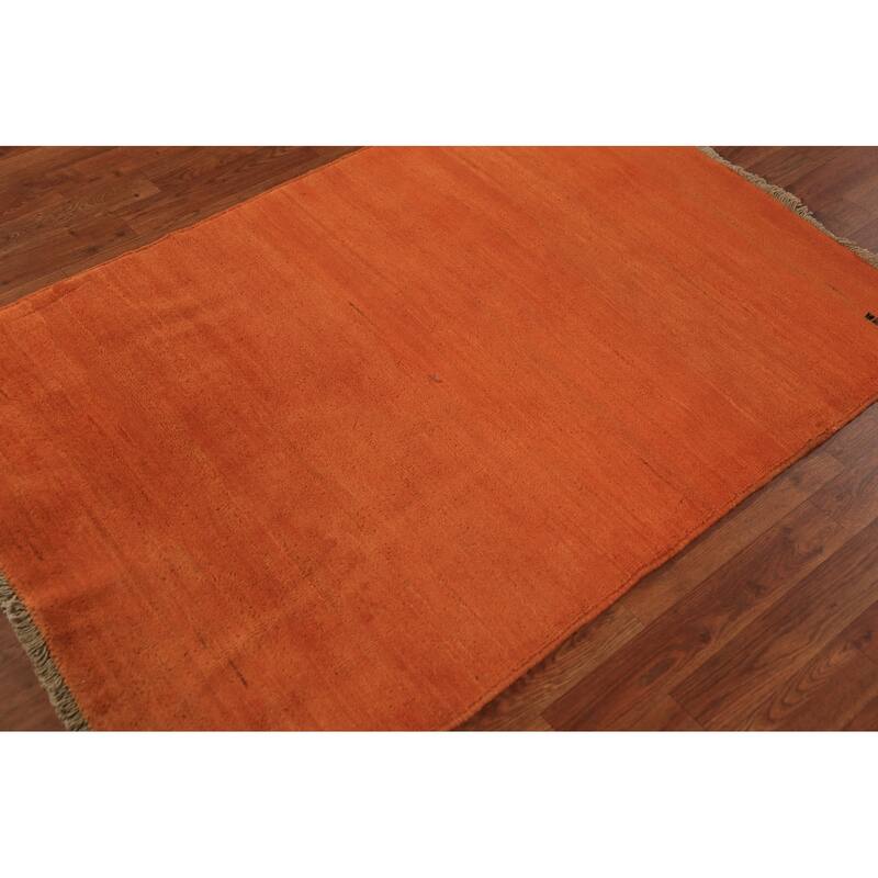 Orange Gabbeh Oriental Rug Handmade Wool Carpet - 3'5" x 4'11"
