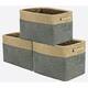 Storage Large Basket Set - Big Rectangular Fabric Collapsible Organizer Bin Box with Carry Handles (3-Pk Grey/Tan)
