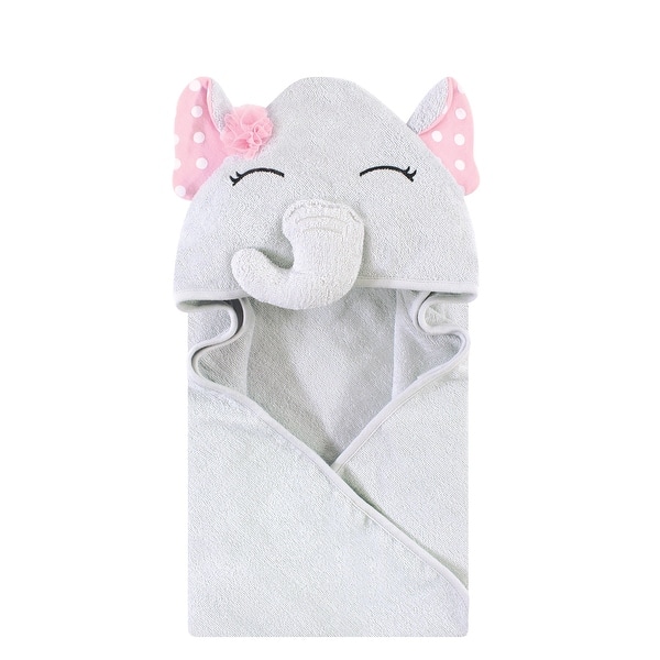 slide 1 of 1, Hudson Baby Infant Girl Cotton Rich Animal Hooded Towel, White Dots Pretty Elephant, One Size One Size - White Dots Pretty Elephant