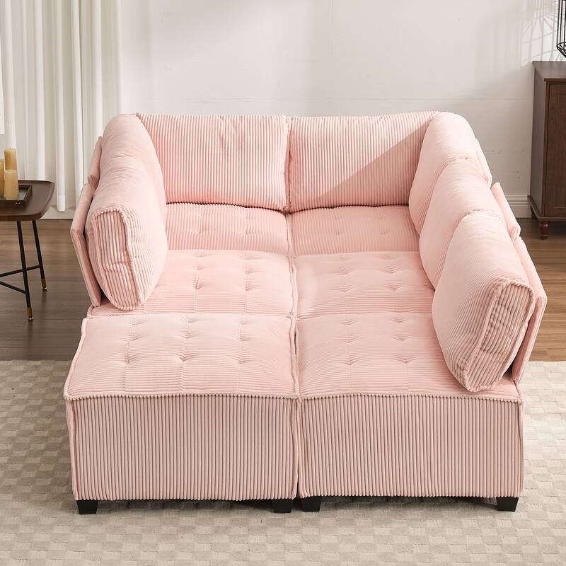 Ergonomic Lounge Modular Couch Corduroy Sectional Sofa with Deep Seat Ottoman Chaise and High-Rebound Thick Cushions