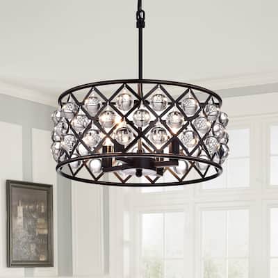 Oil Rubbed Bronze 4-Light Drum Pendant with Crystal Spheres - Oil Rubbed Bronze