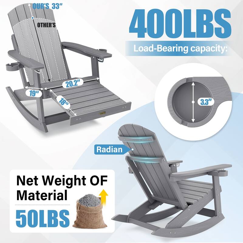 WINSOON Outdoor Rocking Chair with Adjustable Backrest and Retractable Ottoman-Set of 4