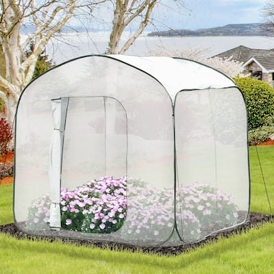 Outsunny 7' x 7' x 6' Garden Portable Greenhouse for Outdoors with Side Door & Portable Zipper Bag, Pop Up Greenhouse Tent
