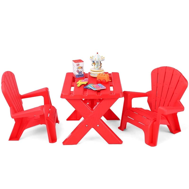 3-Piece Plastic Children Table Chair Set - Table size: 19.5'' x 16'' x 15' - Red