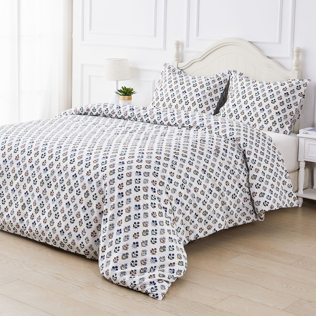 Happy Garden Cotton Duvet Set Multi Blue