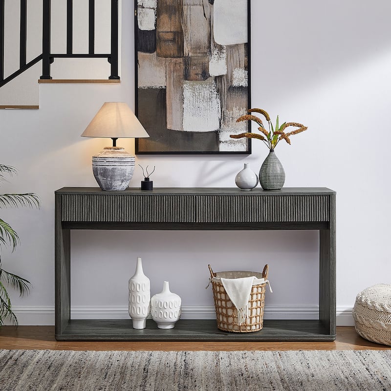 63" Modern Fluted 2 Drawers Entryway Table, Console Table, Sofa Table - Dark Alder
