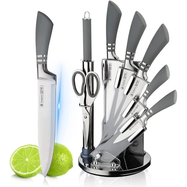 Knife Set for Kitchen, 8-Pieces Grey Ultra Sharp Chef Knife Set with  Acrylic Stand - Bed Bath & Beyond - 37563494