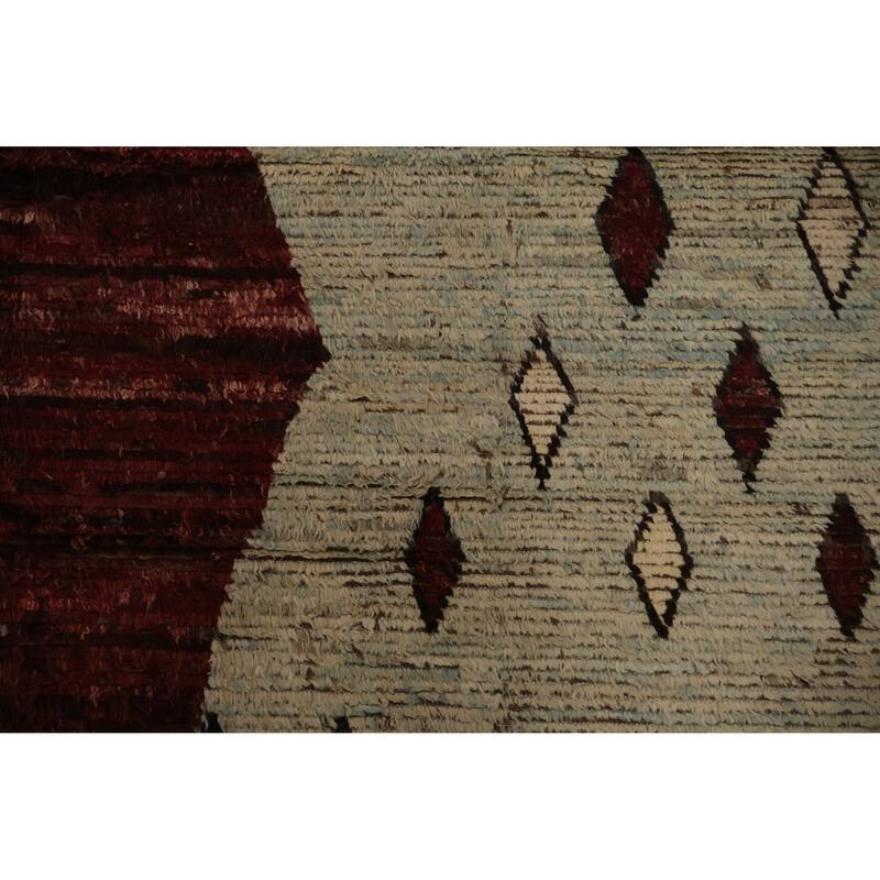 Hand Knotted Oriental 100% Wool Carpet Modern Tribal Beige & Ivories Moroccan Area Rug - 9' 10'' X 8' 0''