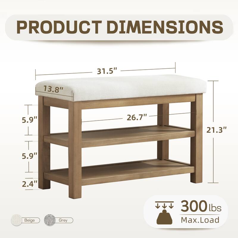 HUIMO Multi-Functional Solid Wood Bench with Storage Shelves 46in/39in