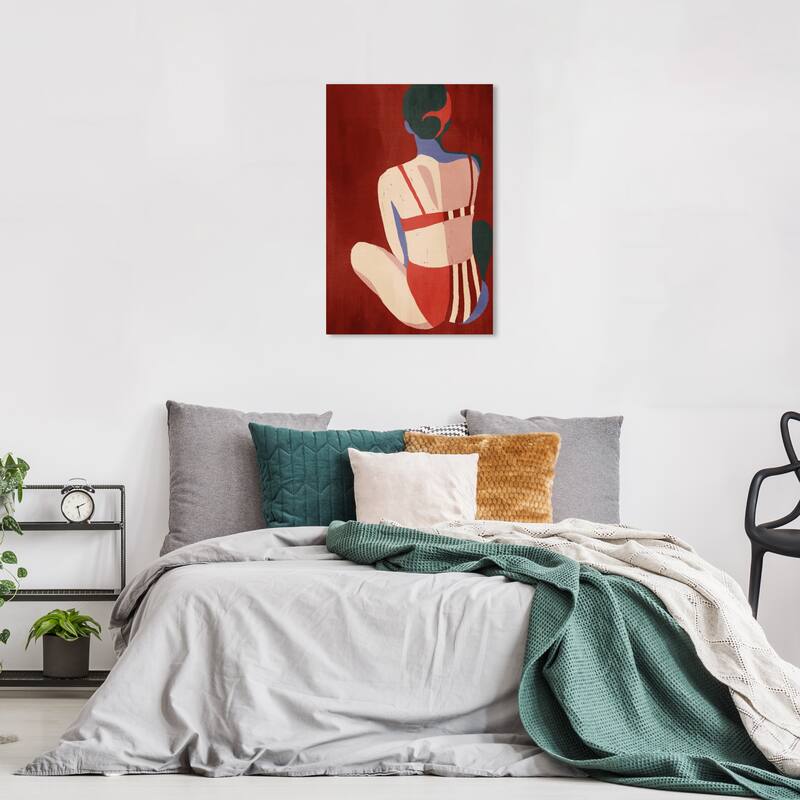 Wynwood Studio Canvas Fashion and Glam Retro Swimwear Red and Pastel Purple Modern & Contemporary Wall Art Canvas Print - 24 x 16