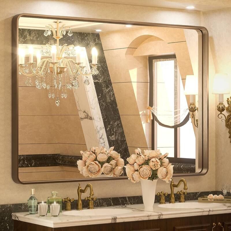 TETOTE Bathroom Vanity Mirror Modern Metal Frame Wall Mounted