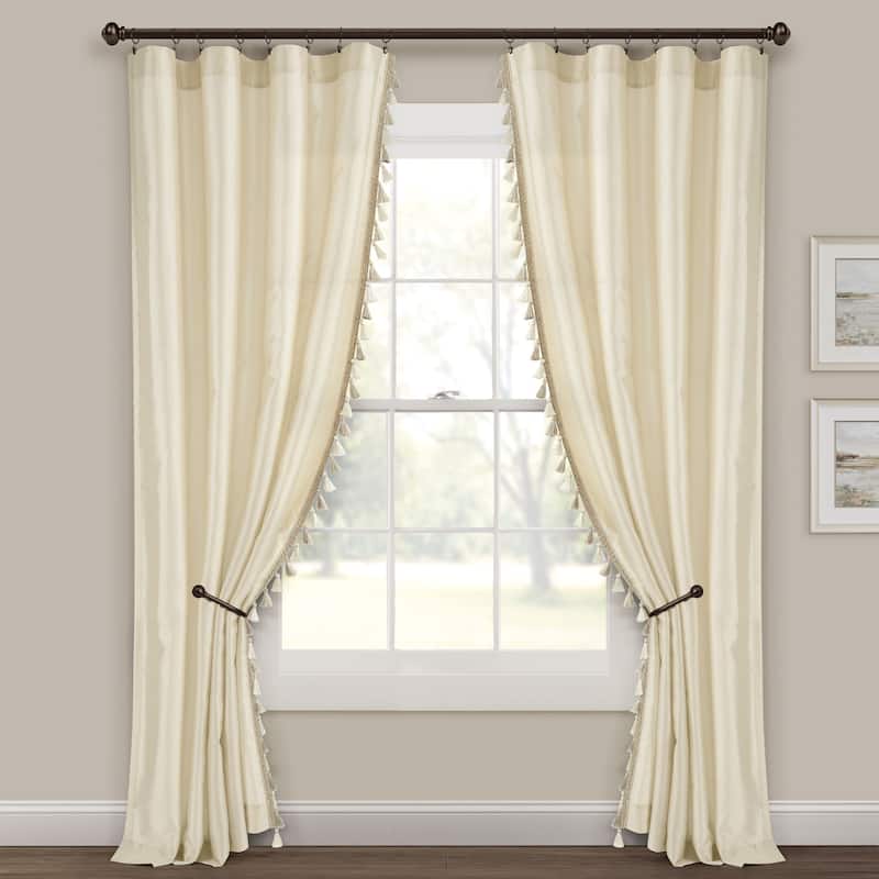 Lush Decor Luxury Regency Faux Silk Two Tone Tassel Window Curtain Panels Set - Wheat - 84" x 52"
