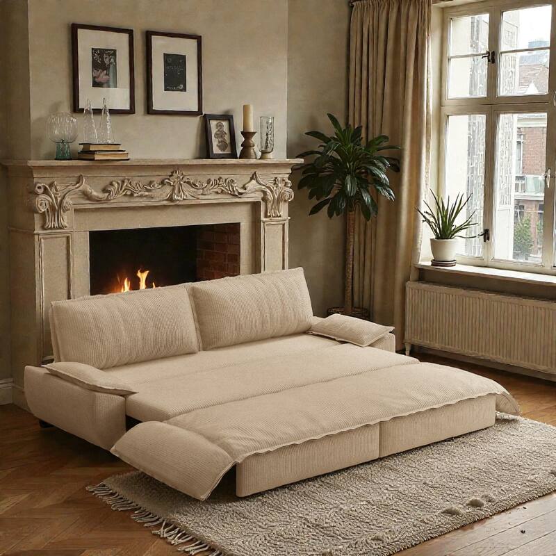 73.2" Pull Out Sofa Bed, 3-in-1 Convertible Queen Sleeper Sofa, Velvet Loveseat Couch for Living Room Bedroom