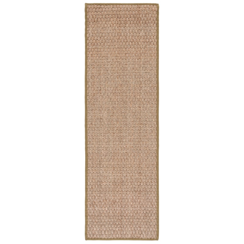 SAFAVIEH Natural Fiber Zymryd Basketweave Seagrass Rug - 2'6" x 8' Runner - Natural/Olive