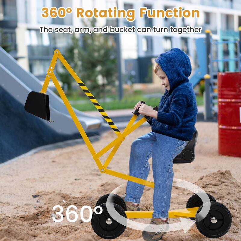Kids Ride-On Sand Digger Toy with Rotating Seat and Realistic Shovel for Outdoor Play - 47.5" x 16" x 25"