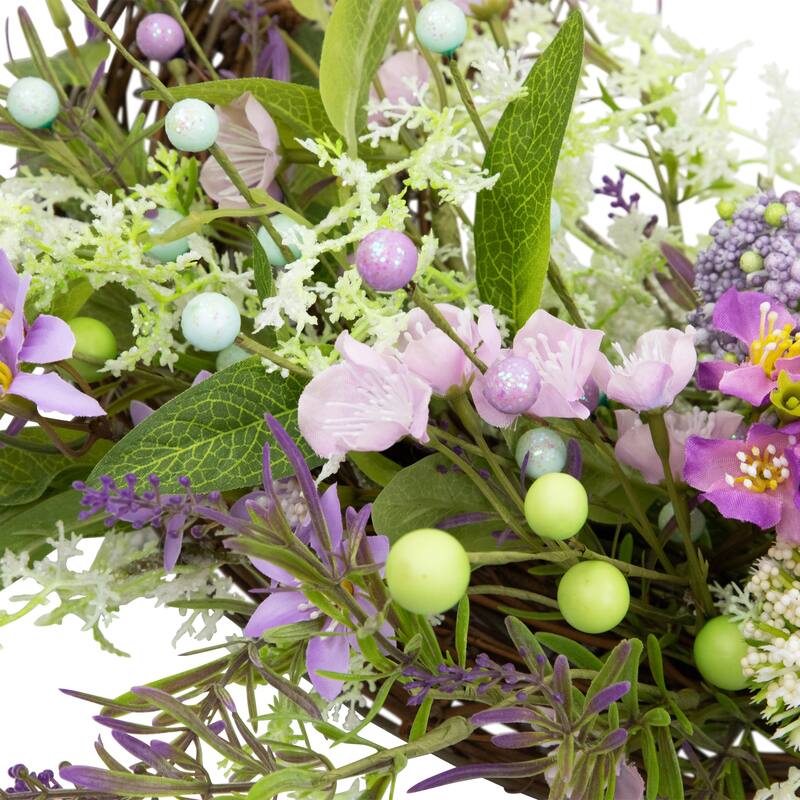 Wildflower and Berry Half Spring Wreath - 24" - Purple