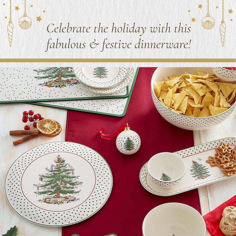 Spode Set of 4 Christmas Tree Polka Dot Tidbit Plates