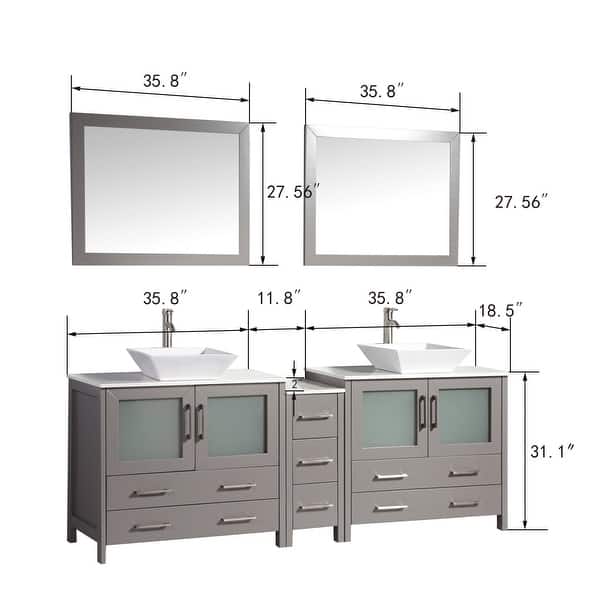 Vanity Art 84" Double Sink Bathroom Vanity Set with Engineered Marble Top and Free Mirrors