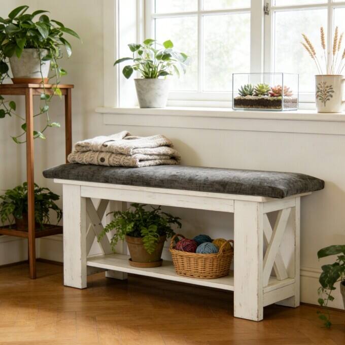 47.24" Entryway Shoe Storage Bench,End of Bed Bench with Cushion