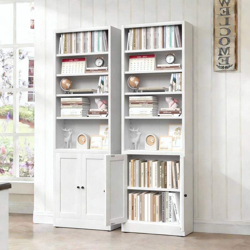 71" Tall Metal Bookcase with Door and Adjustable Shelves
