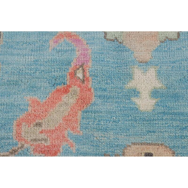 Light Blue Floral Oushak Oriental Area Rug Hand-Knotted Wool Carpet - 8'11"x 11'9"