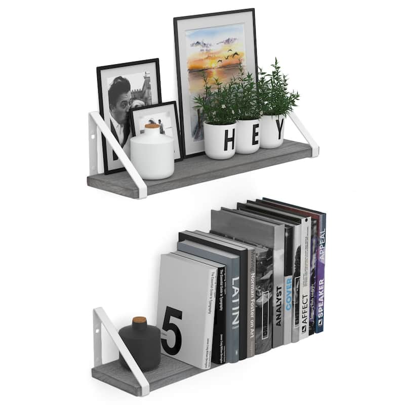 Wallniture Padua 17x4.5" Floating Shelves for Living Room Wall, Gray, Set of 2